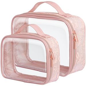 Floral Texture Lace Tsa Approved Toiletry Bag - 180° Large Opening Clear😹